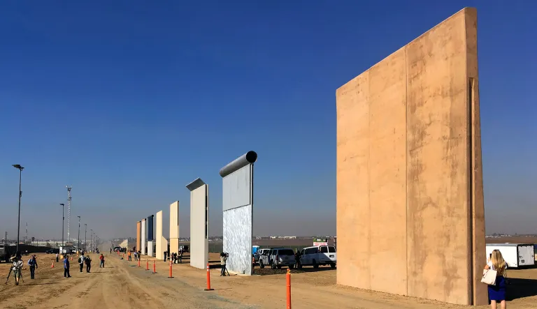 This 2017 file photo shows prototypes of border walls in San Diego, Calif. President Trump will visit the city on Tuesday to inspect them. (AP Photo/Elliott Spagat, File)