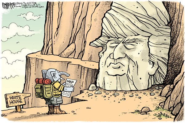 Editorial cartoon: Between a rock and the White House