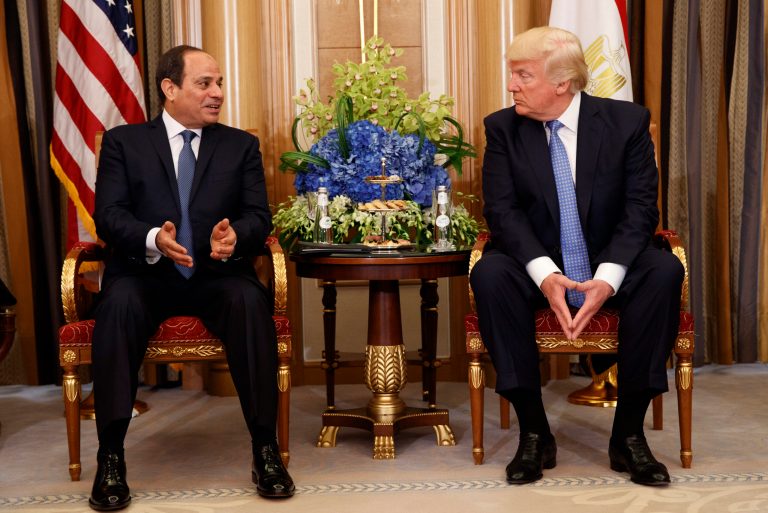 President Trump, right, holds a bilateral meeting with Egyptian President Abdel-Fattah el-Sissi, Sunday, May 21, 2017, in Riyadh. (AP Photo/Evan Vucci)