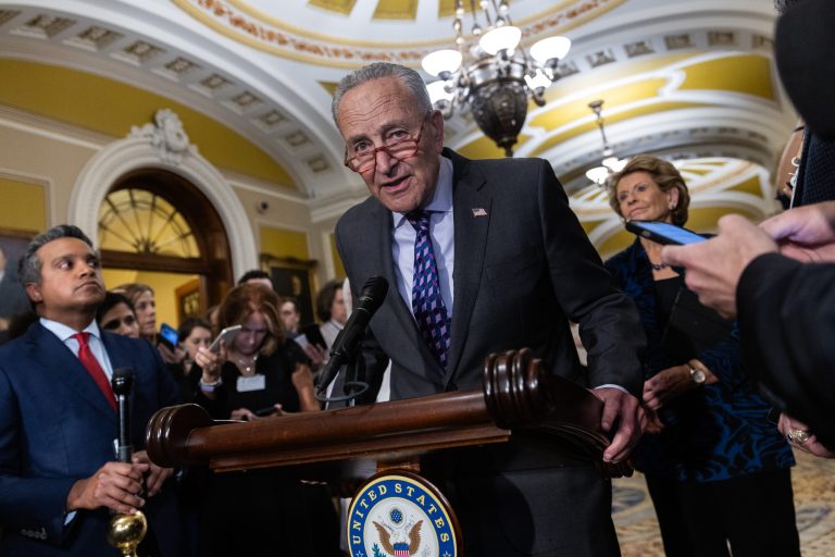 Senate Majority Leader Chuck Schumer (D-NY) conducts a news conference at the U.S. Capitol on Wednesday, Sept. 6, 2023.