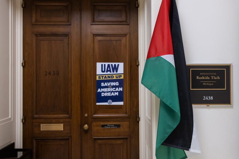 Israel war: Tlaib still has a Palestinian flag hanging outside her House office