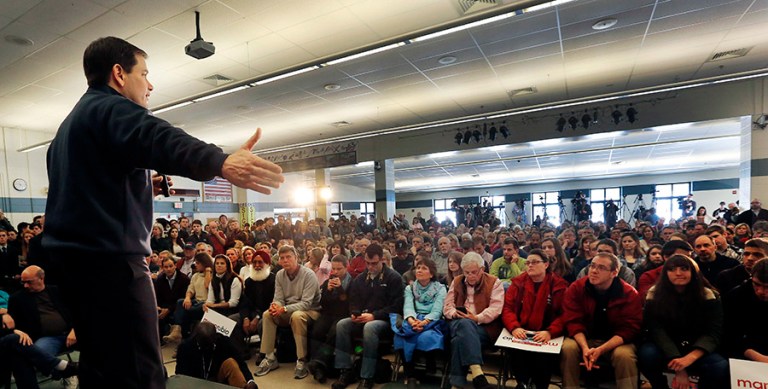 The Florida senator defended his repetitive comments from the debate at a town hall the following day. (AP Photo/Jim Cole)