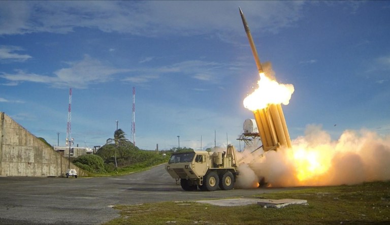 The first of two Terminal High Altitude Area Defense (THAAD) interceptors is launched during a successful intercept test, September 10, 2013.