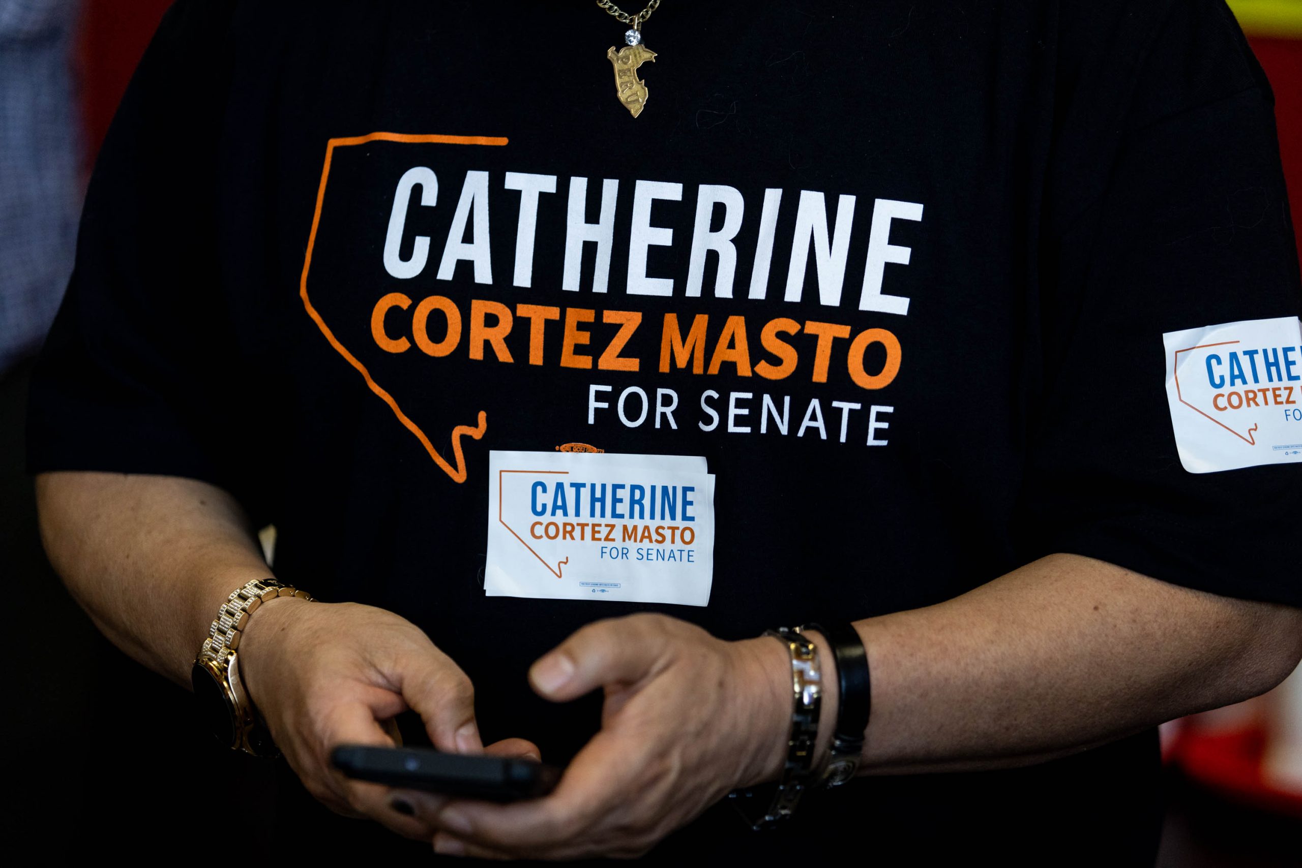 A Nevada constituent at a Latino outreach campaign event for Sen. Catherine Cortez Masto, in Las Vegas, Nevada, Thursday, Oct. 20, 2022.