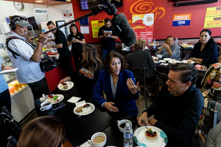 Nevada Sen. Catherine Cortez Masto speaks to Latino constituents at a campaign outreach event in Las Vegas, Nevada, Thursday, Oct. 20, 2022    