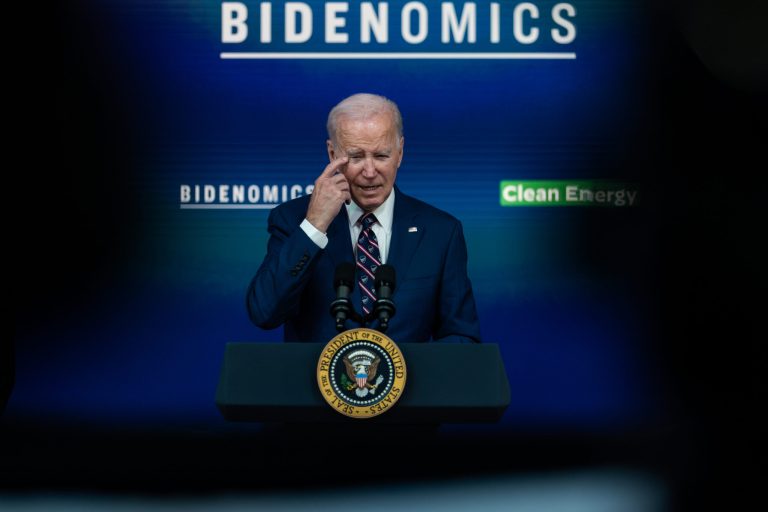 U.S. President Joe Biden speaks during an event at the South Court Auditorium in the Eisenhower Executive Office Building at the White House on October 23, 2023 in Washington, DC. During the event Biden spoke on how his administration's 