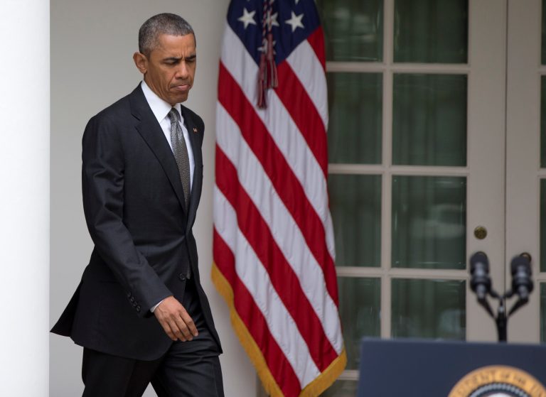 President Obama arrives in the Rose Garden of the White House in Washington, Thursday, June 25, 2015, to speak after the Supreme Court upheld the subsidies for customers in states that do not operate their own exchanges under President Barack Obama's Affordable Care Act. (AP Photo/Carolyn Kaster)