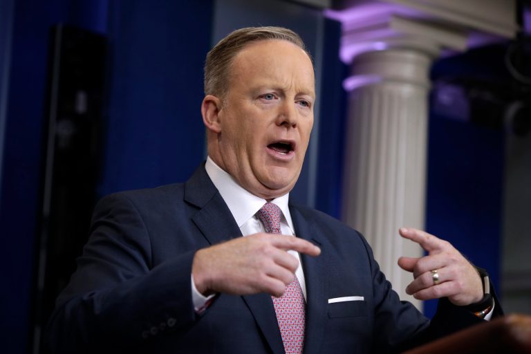 Sean Spicer offered an impassioned defense on Monday of the Trump administration's treatment of reporters. (AP Photo/Evan Vucci)