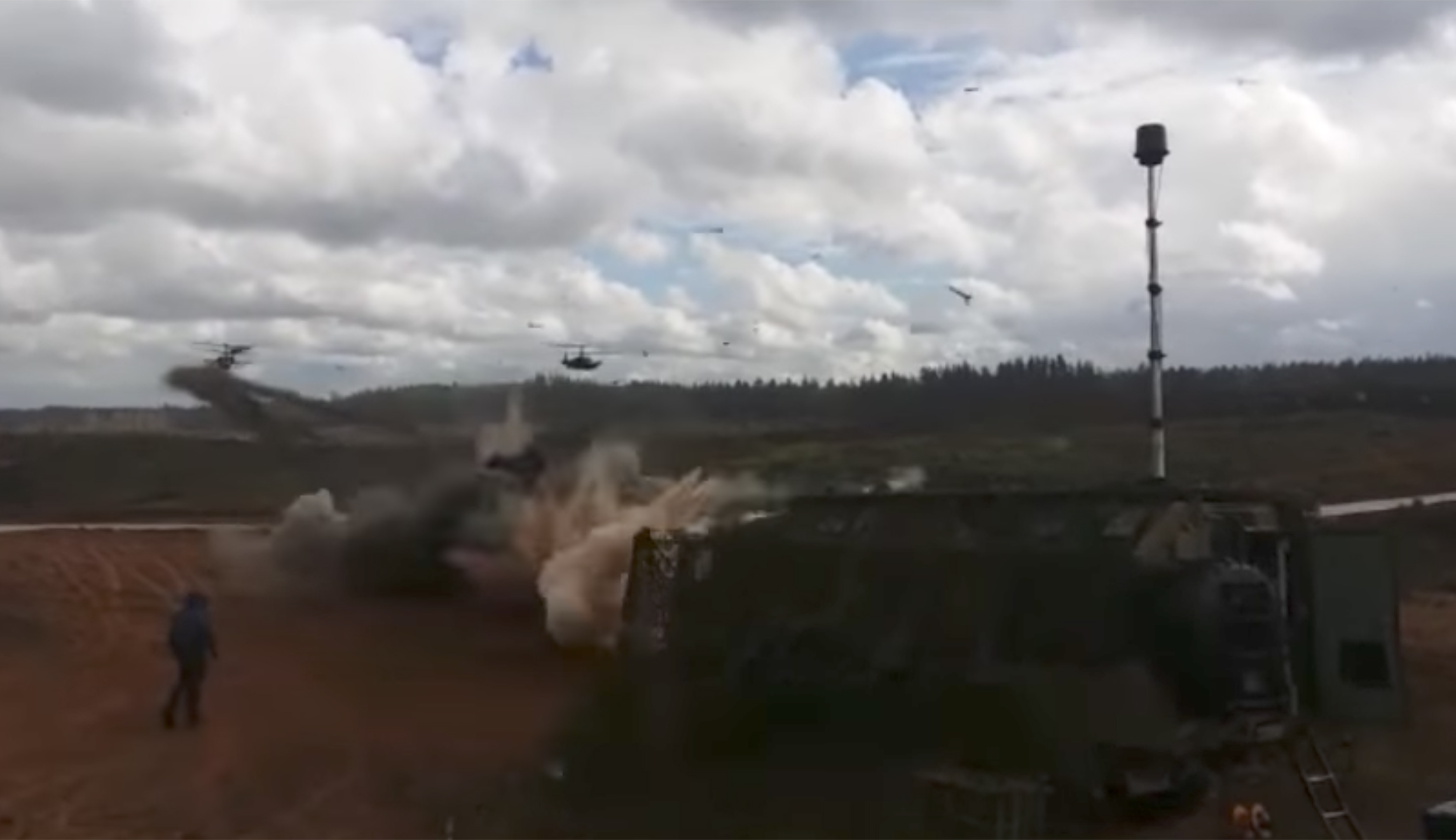 Watch: Russian helicopters accidentally fire on civilians during major exercise