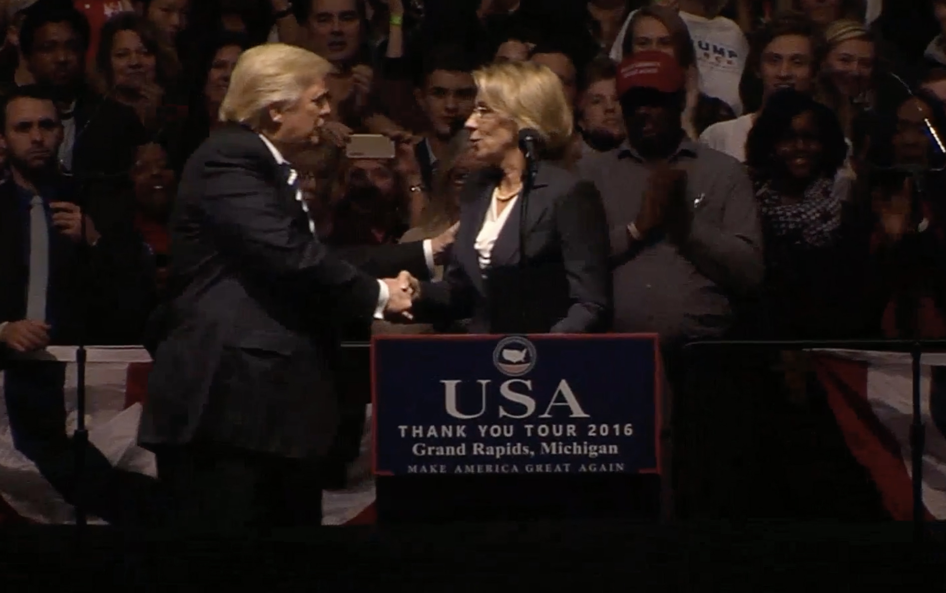 DeVos vows to end Common Core at Michigan rally with Trump