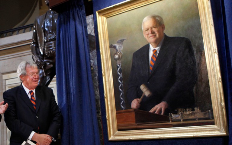 The order to remove the portraitÂ comes less than a week after Hastert, R-Ill., pleaded guilty to breaking banking laws by structuring withdrawals to avert scrutiny, a felony that could earn him a five-year prison sentence.Â (AP file photo/Pablo Martinez Monsivais)