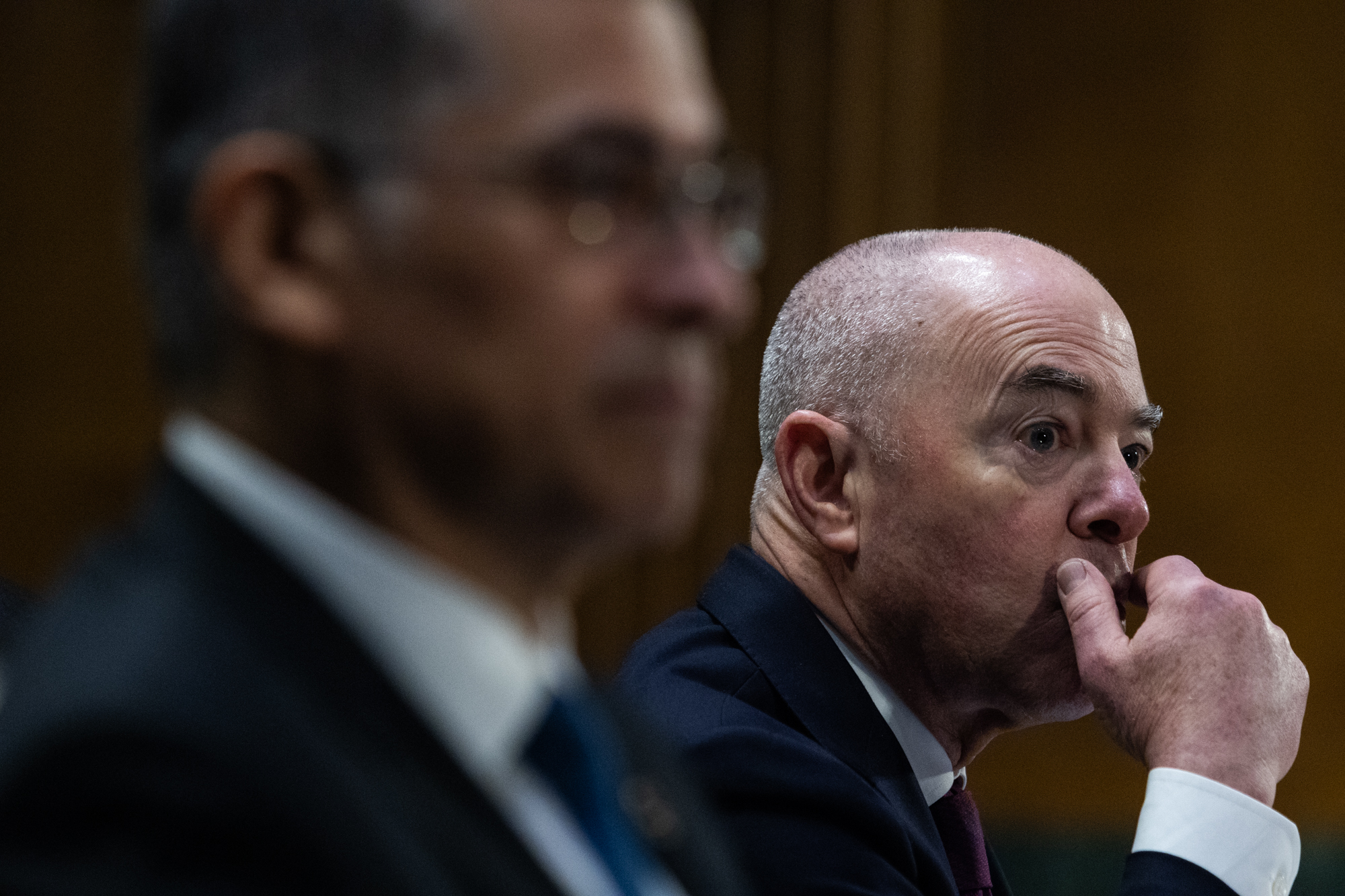 U.S. Secretary of Homeland Security Alejandro Mayorkas looks on during a Senate Appropriations Committee hearing on Capitol Hill, on November 8, 2023. Mayorkas has repeatedly faced impeachment votes in the House. 

