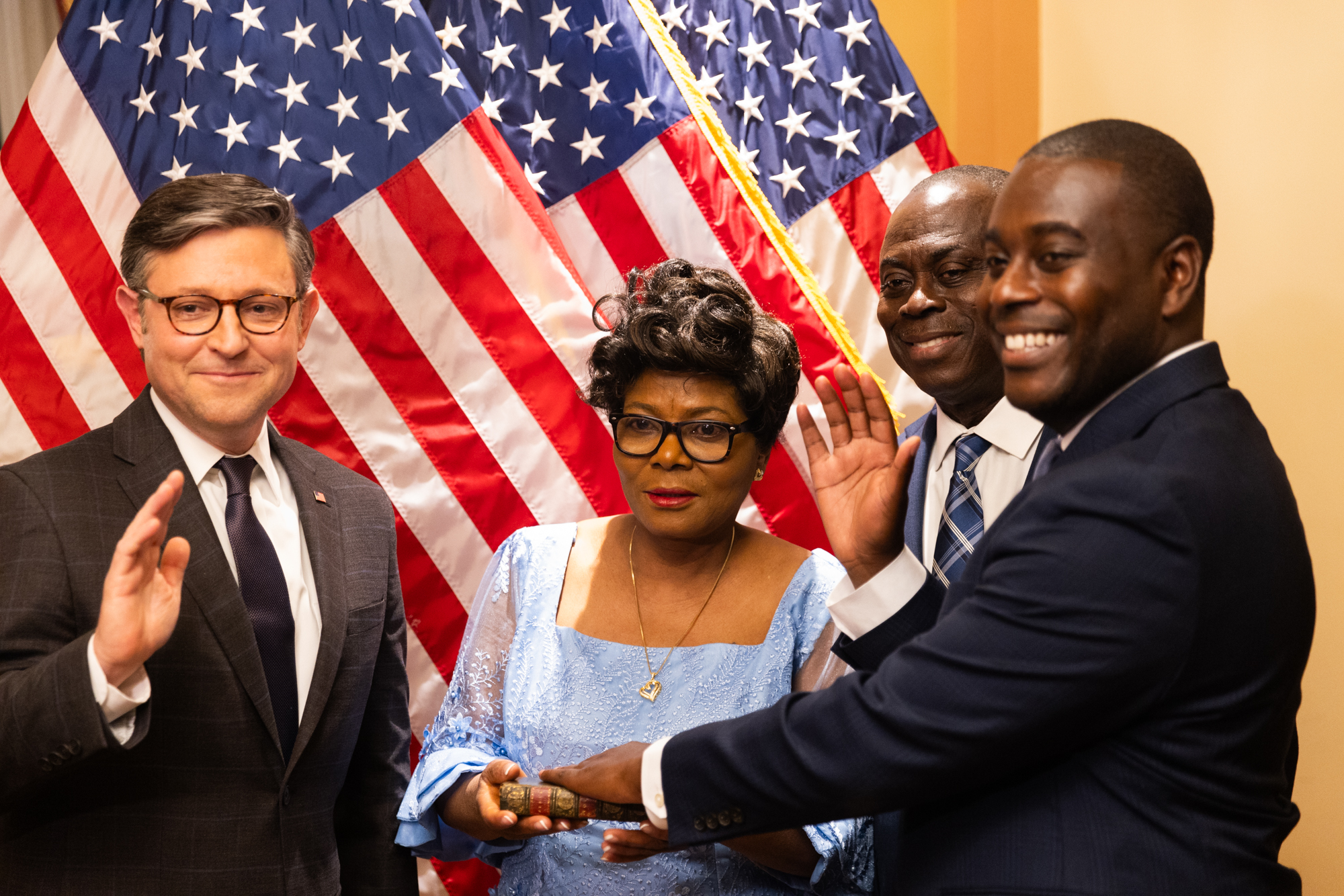 Democrat Gabe Amo takes seat in House, temporarily narrowing Johnson’s GOP majority