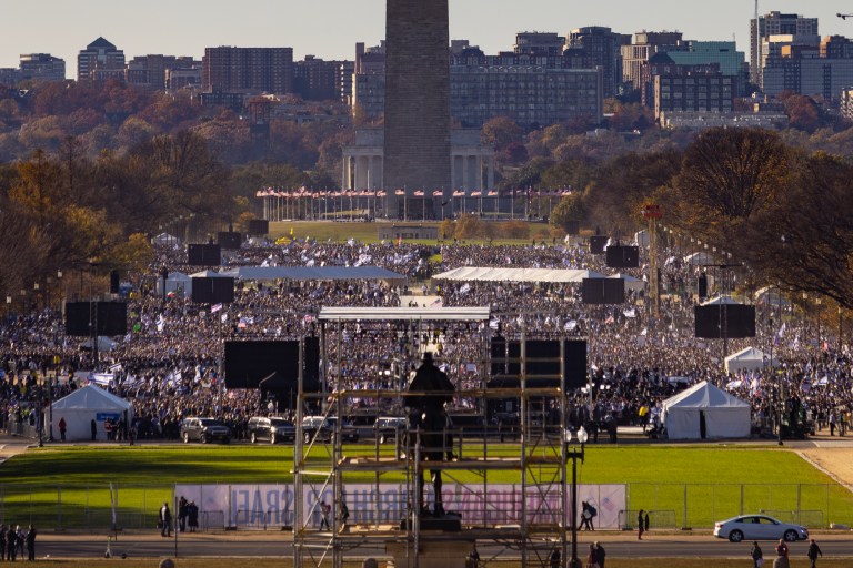 Thousands of pro-Israel supporters converge on the National Mall during the 