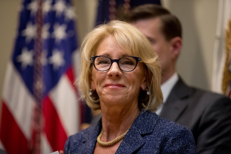 Students are upset that the school seemingly compared DeVos to the school's founder, civil rights activist Dr. Mary McLeod Bethune. (AP Photo/Andrew Harnik)