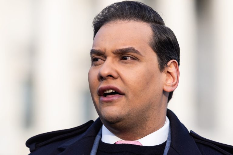 Rep. George Santos, a Republican from New York, during a news conference outside the US Capitol in Washington, DC, US, on Thursday, Nov. 30, 2023. Santos faces the most serious threat yet to his short and tumultuous tenure in Congress, as two competing resolutions to oust him from the House of Representations got put on a fast track Tuesday. 