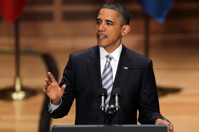 NEW LONDON, CT - MAY 18:  U.S. President Barack Obama addresses the 130th graduation at the U.S. Coast Guard Academy on May 18, 2011 in New London, Connecticut. Obama is expected to make  a major speech to the nation on Thursday which will address recent events in the Arab world including the death of Osama bin Laden. It is a tradition that the president speaks to a graduating class at each of the nationÃ¢â¬â¢s four military academies during his term.  (Photo by Spencer Platt/Getty Images)