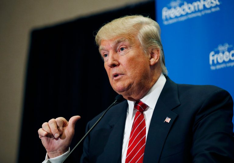 Republican presidential candidate Donald Trump speaks at a news conference at FreedomFest, Saturday, July 11, 2015, in Las Vegas. (AP Photo/John Locher)