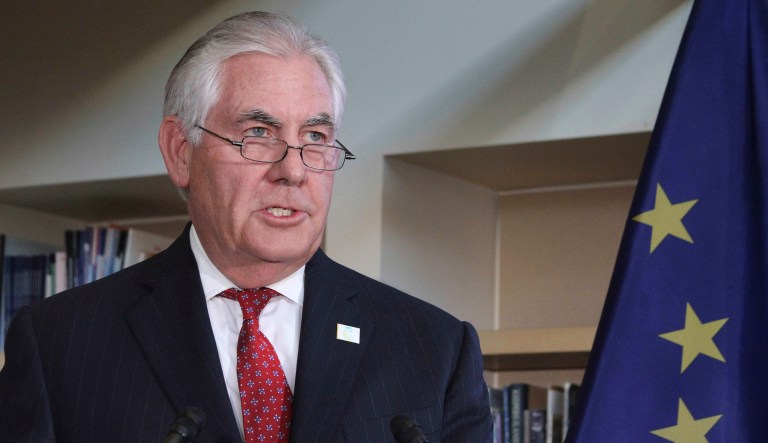 Secretary of State Rex Tillerson signing an international declaration saying that the Arctic region is at risk. (AP Photo/Mark Thiessen)
