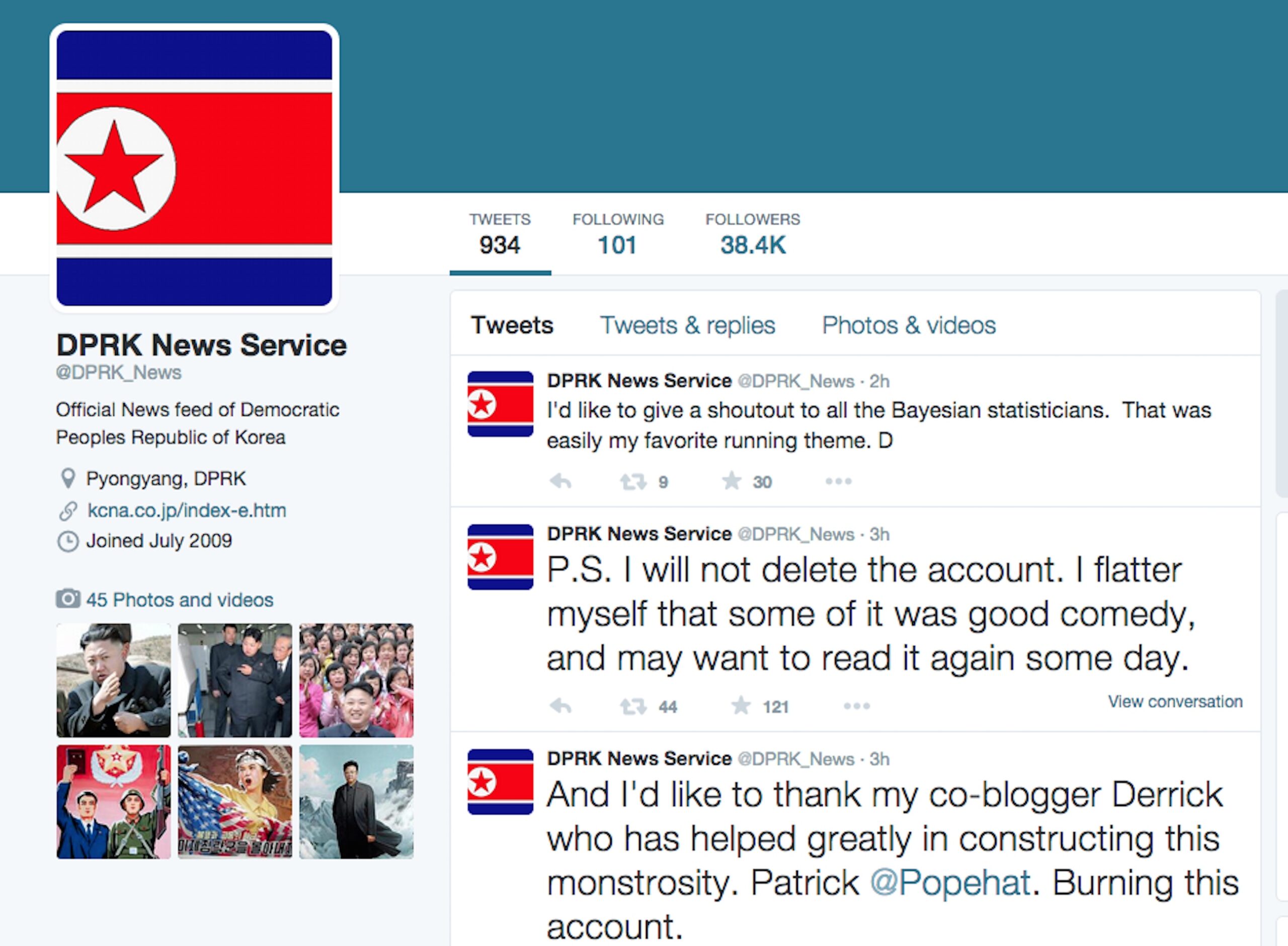 North Korea news parody ends tweets to western swine media