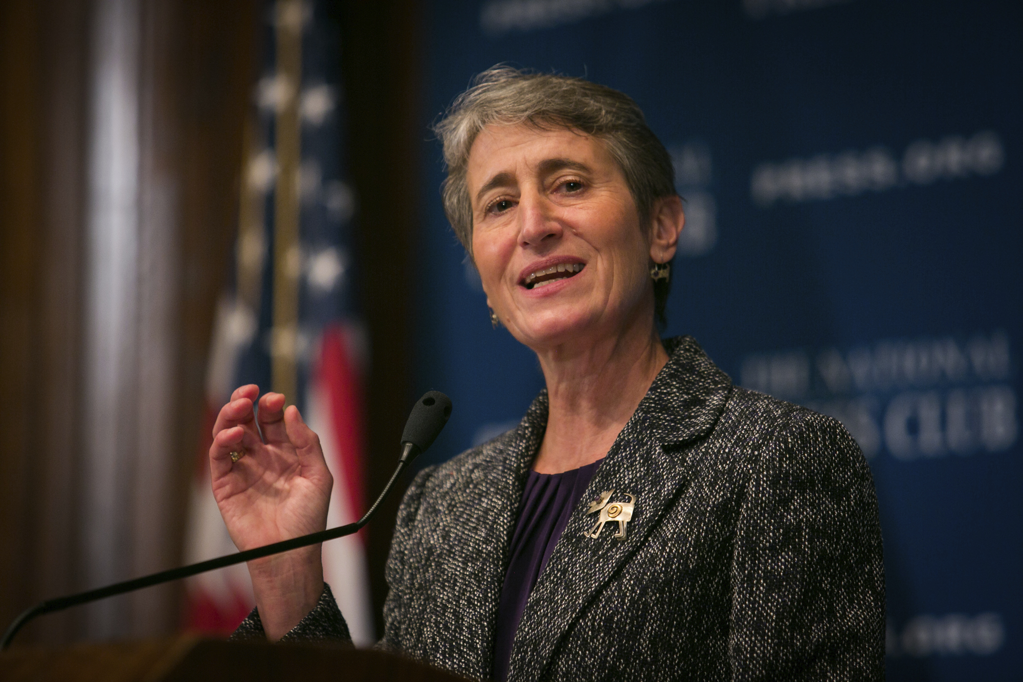 Interior Secretary Sally Jewell dogged by Teddy Roosevelt impersonator