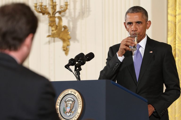 President Barack Obama holds a news conference in the East Room of the White House July 15, 2015 in Washington, D.C. Obama took questions from reporters about the agreement between the permanent members of the United Nations Security Council plus Germany and Iran over that country's nuclear program. Israel's Prime Minister Benjamin Netanyahu and Republicans in Congress oppose the deal that will lift economic sanctions against Iran and put its nuclear program on hold for 10-12 years. (Photo by Chip Somodevilla/Getty Images)