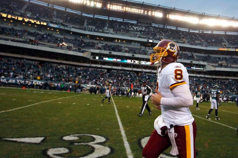 Washington Redskins quarterback Rex Grossman runs off the field after a game against the Philadelphia Eagles, Sunday, Jan. 1, 2012, in Philadelphia. Philadelphia won 34-10.