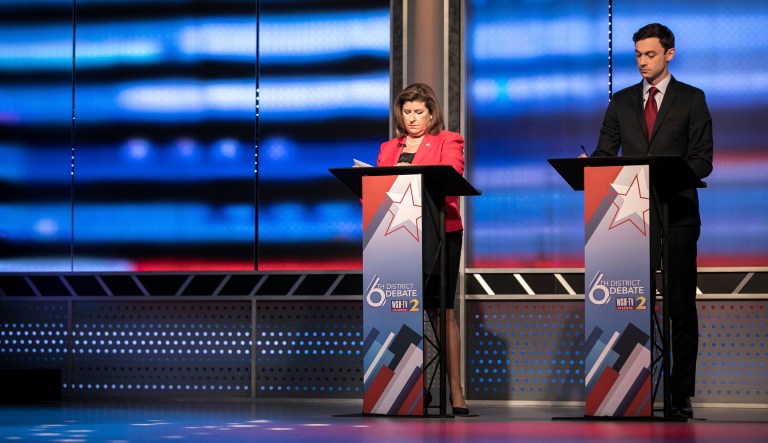 Pelosi received more mentions than Trump in the debate. (Branden Camp/Atlanta Journal-Constitution via AP)