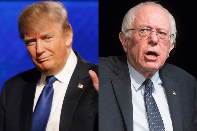 In New Hampshire, Donald Trump and Bernie Sanders top their respective parties' fields. (AP photos)