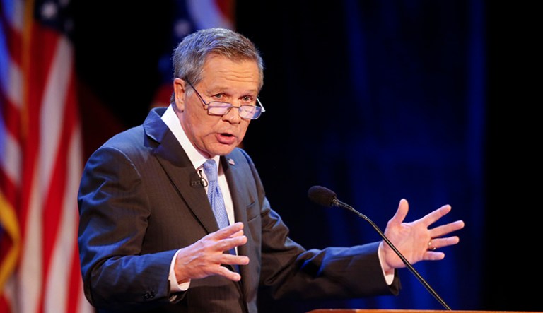 Ohio Gov. John Kasich said Friday he would stay with the Republican Party despite the differences he has with President Trump. (AP Photo/Ron Schwane, File)