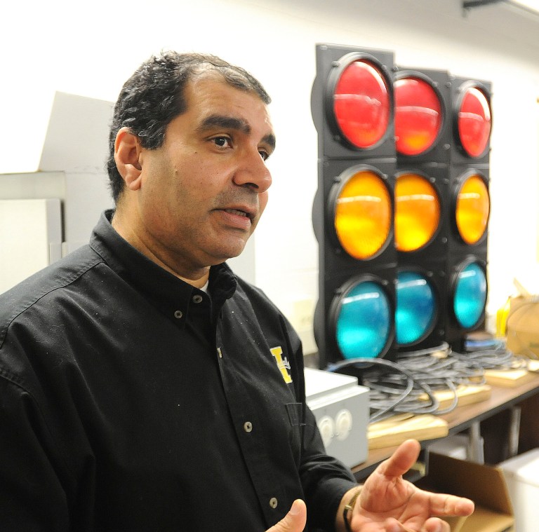   In this Dec. 7, 2012, photo, Ahmed Abdel-Rahim, lead reasearcher at University of Idaho, talks to a reporter in Moscow, Idaho. Abdel-Rahim is working on making traffic flow and traffic control systems more streamline for a cleaner enviornment and less congestion. (AP Photo/Lewiston Tribune, Kyle Mills)  