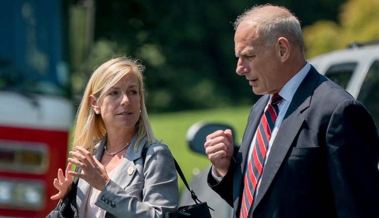 President Trump is leaning toward nominating Kirstjen Nielsen (pictured left) as Department of Homeland Security secretary and may do so by the end of Wednesday, according to multiple reports. (AP Photo/Andrew Harnik)