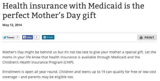 Healthcare.gov: ‘Health Insurance With Medicaid Is The Perfect Mother’s Day Gift’