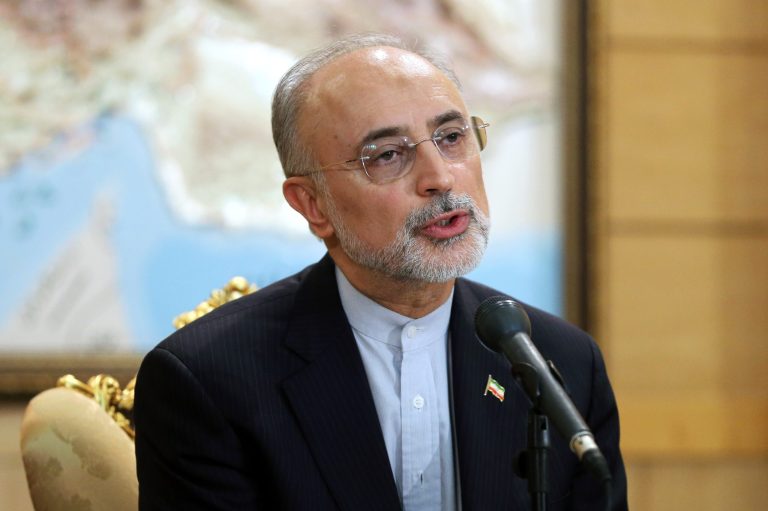 Head of Iran's Atomic Energy Organization Ali Akbar Salehi, who is also a member of Iran's nuclear negotiating team, speaks with journalists upon his arrival to Mehrabad Airport in Tehran, Iran, Wednesday, July 15, 2015. (AP Photo/Ebrahim Noroozi)