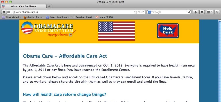 A screenshot of cyber-squatter www.obama-care.us
