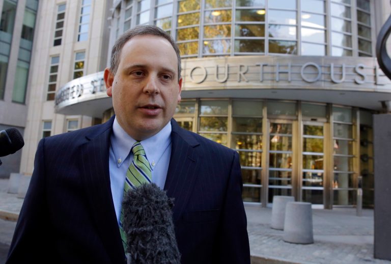 Gary Osen, an attorney for the plaintiffs in a case against Jordan-based Arab Bank, talks with reporters outside federal court in the Brooklyn borough of New York,  Thursday, Aug. 14, 2014. Families of about 140 American victims of two dozen terror attacks in Israel, Gaza and the West Bank during a Palestinian uprising from 2001 to 2004 went to court in an effort to force Jordan-based Arab Bank to pay for allegedly helping Hamas finance a 
