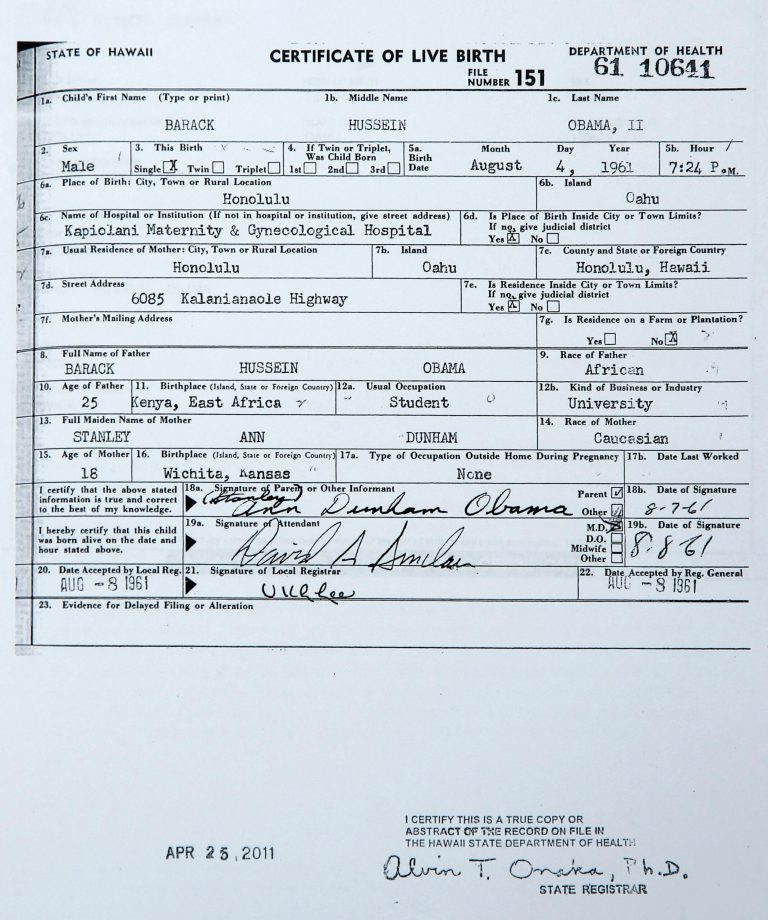 This handout image provided by the White House shows a copy of the long form of President Barack Obama's birth certificate from Hawaii. (AP Photo/J. Scott Applewhite)