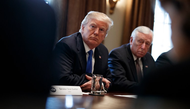 President Trump listens during a meeting with lawmakers on immigration policy in the Cabinet Room of the White House, Tuesday, Jan. 9, 2018, in Washington. (AP Photo/Evan Vucci)