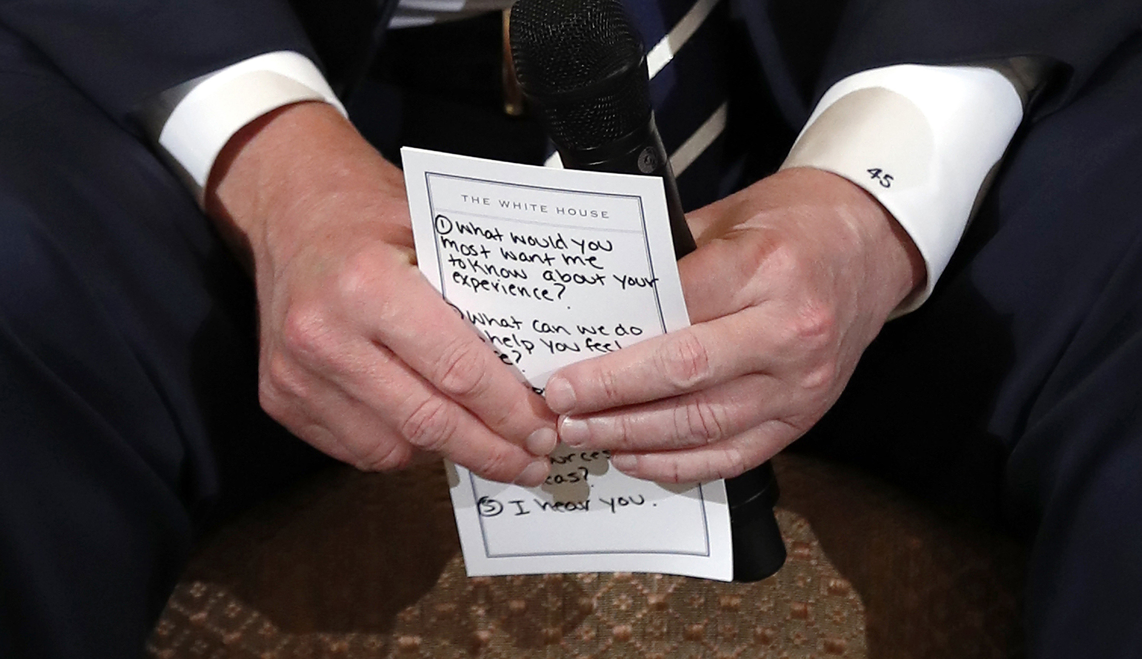 Trump’s notes for meeting with school shooting survivors included reminder to say ‘I hear you’