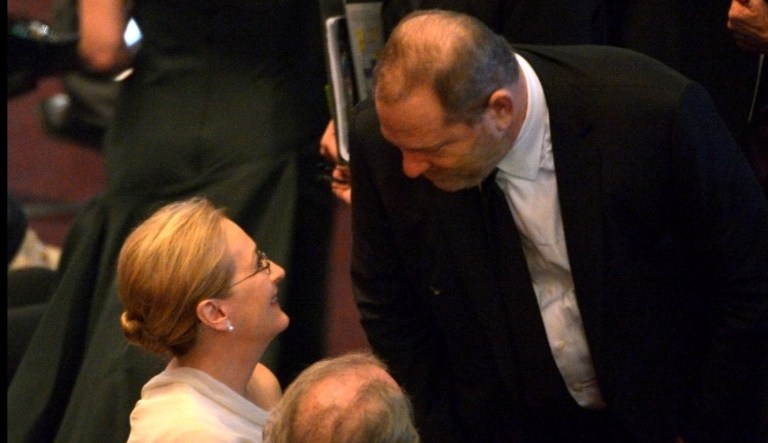 Meryl Streep, left, and Harvey Weinstein in the audience during the Oscars at the Dolby Theatre on Sunday, March 2, 2014, in Los Angeles. (Photo by John Shearer/Invision/AP)