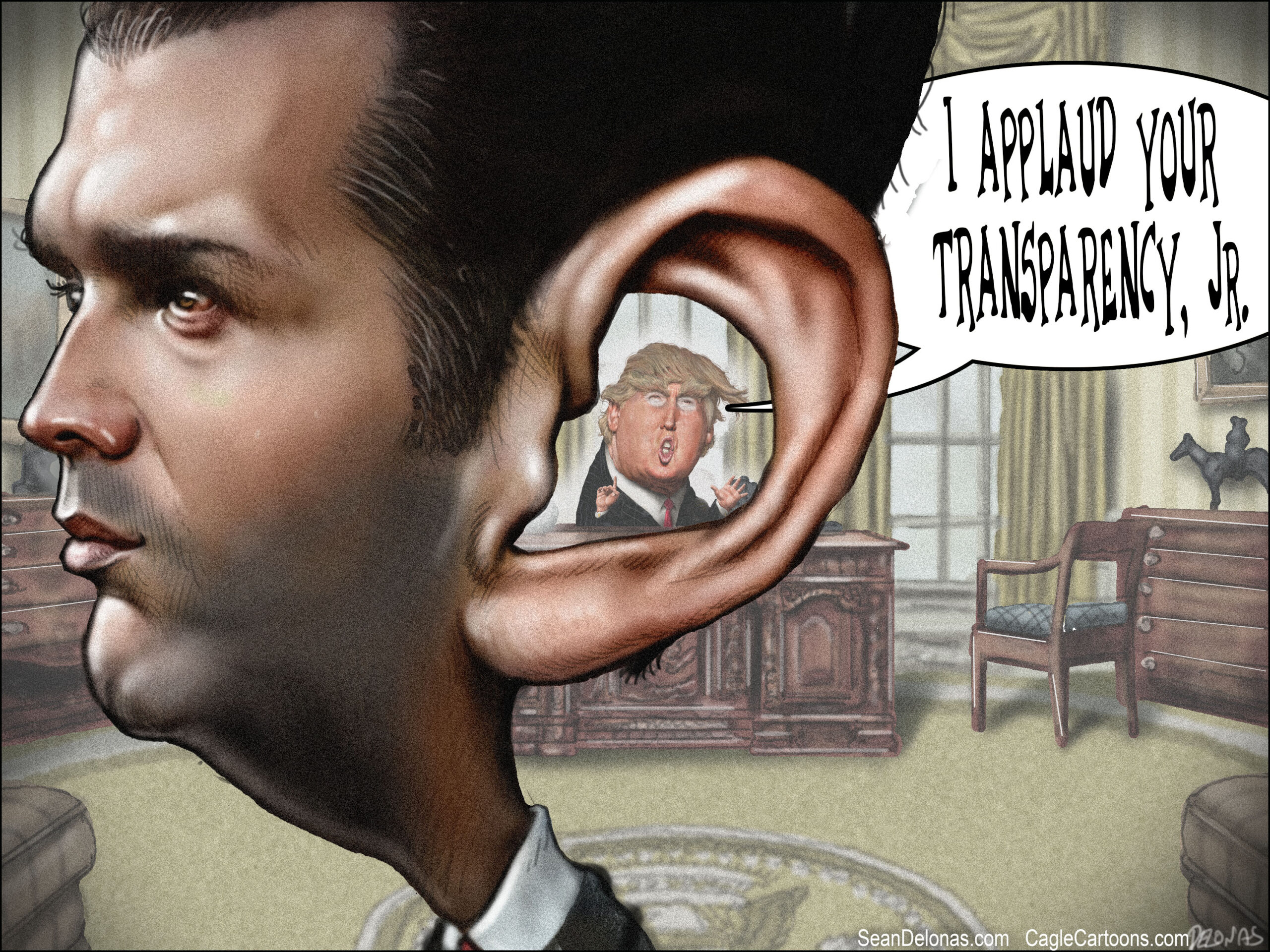 Editorial cartoon: ‘I applaud your transparency, Jr.’ Trump says