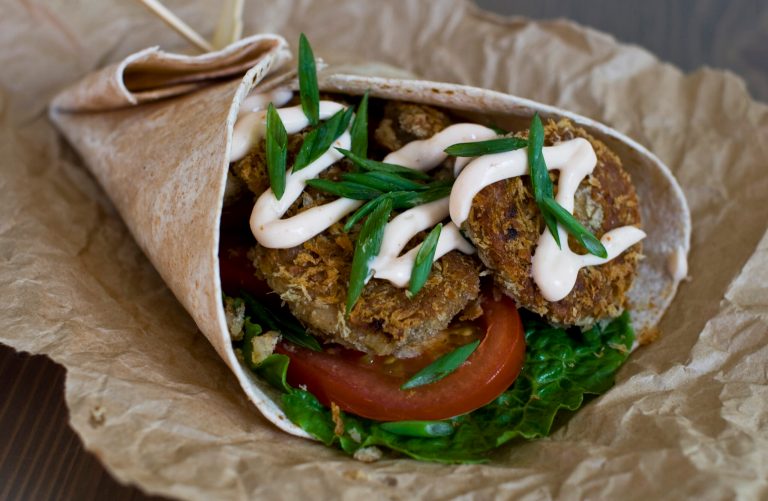   In this image taken on Nov. 26, 2012, a black eyed pea falafel with spicy aioli sauce is shown in Concord, N.H. (AP Photo/Matthew Mead)  