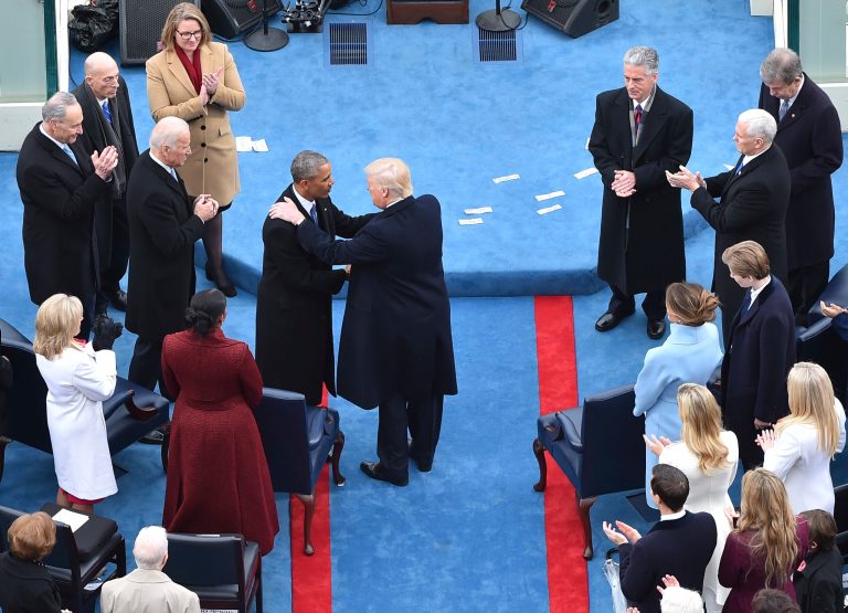 President-elect Donald Trump greets President Barack Obama on Capitol Hill in Washington, Friday, Jan. 20, 2017, before the Inauguration. Obama spent his last days issuing new regulations. (Ricky Carioti/The Washington Post/Pool Photo via AP)