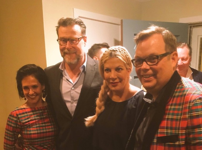 Tori Spelling and Dean McDermott attended D.C. power couple Ron and Sara Bonjean's Christmas party.