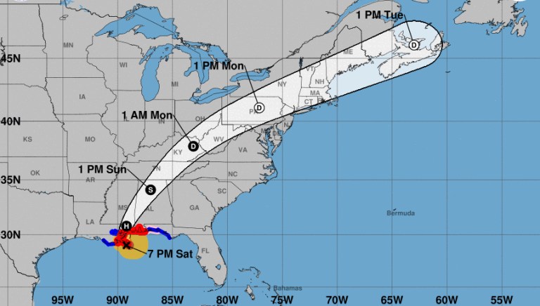 Hurricane Nate made landfall near the mouth of the Mississippi River in southeast Louisiana as a Category 1 storm, the National Hurricane Center announced at around 8 p.m. Eastern time Saturday evening. (National Hurricane Center)