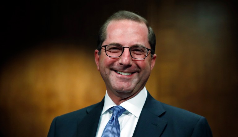 Alex Azar, President Donald Trump's nominee to become Secretary of Health and Human Services, arrives to testify before the Senate Health, Education, Labor and Pensions Committee confirmation hearing on Capitol Hill in Washington, Wednesday, Nov. 29, 2017. (AP Photo/Carolyn Kaster)