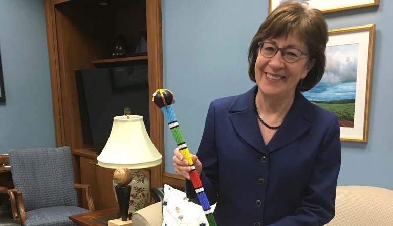 Sen. Susan Collins, R-Maine, ended up having to use a talking stick to keep order. But shouldn't our elected officials be able to make it through tough or unpleasant discussions without the use of gimmicks or toys? (AP Photo/Alan Fram)