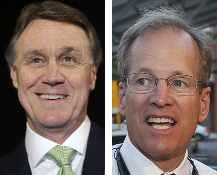 David Perdue, left, debated Jack Kingston on Sunday, July 13, 2014, amid Georgia's closely watched U.S. Senate race. (AP Photos)