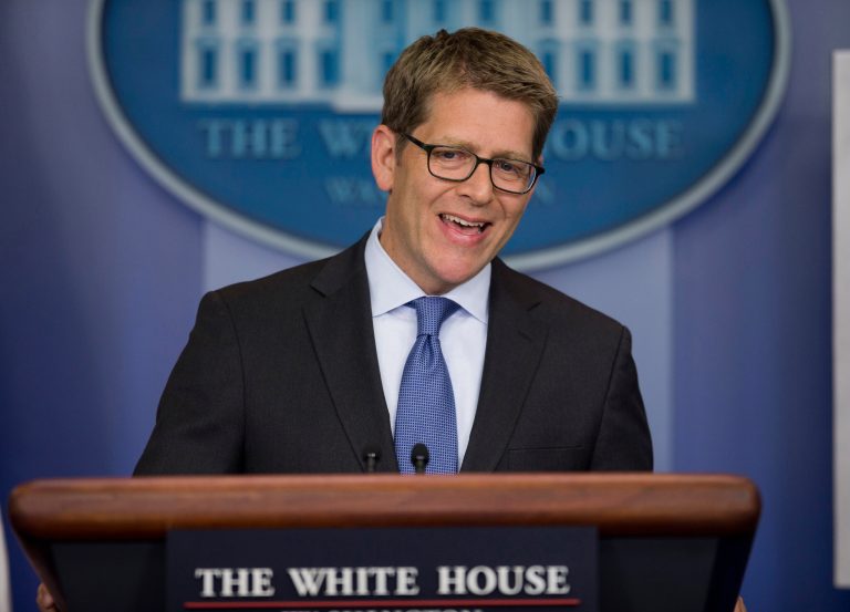 White House press secretary Jay Carney answers a question during the daily press briefing, Monday, Dec. 2, 2013, in the White House briefing room in Washington. Carney answered questions on the ongoing rollout of the Healthcare.gov website. (AP Photo/ Evan Vucci)