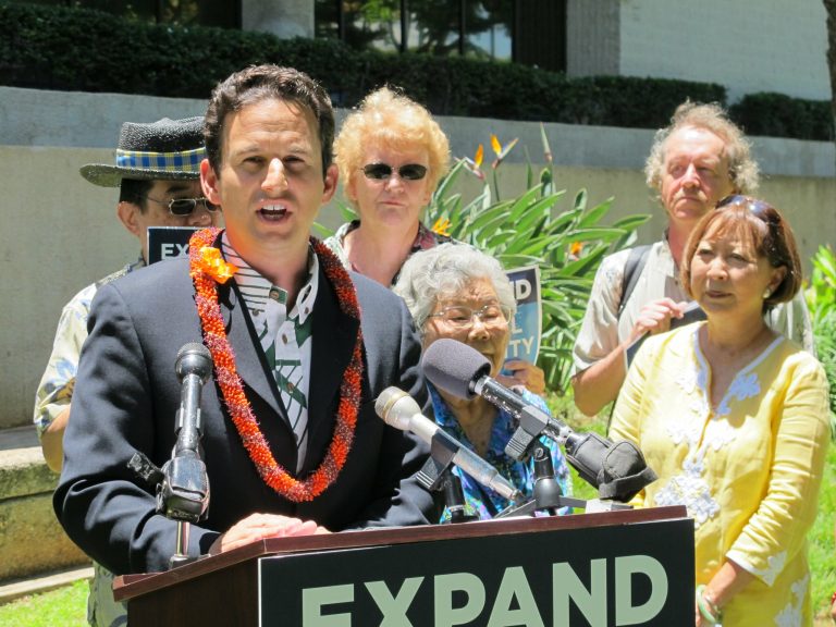 Sen. Brian Schatz, D-Hawaii, spoke out in favor of legislation to bolster Social Security that he is co-sponsoring with fellow Democratic Sens. Tom Harkin of Iowa and Mark Begich of Alaska. (AP/Audrey McAvoy)